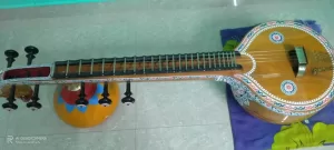 54-inch Bobbili Veena handcrafted from jackfruit wood with intricate carvings and rich tonal quality.