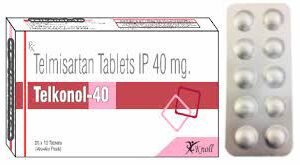 A blister pack of TELKONOL 40 Tablets with detailed labeling.