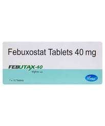 A blister pack of FEBUTAX 40mg Tablets (10's) with clear labeling.