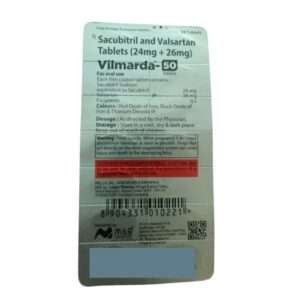 A blister pack of VILMARDA 50mg Tablets (1*14) with clear labeling and dosage instructions.