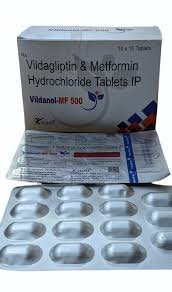  A blister pack of VILDANOL-MF Tablets 14's with clear labeling and dosage instructions.