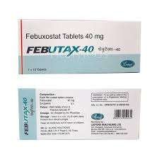 A blister pack of FEBUTAX 40mg Tablets (10's) with clear labeling.

