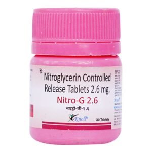 A blister pack of Nitro-G 2.6 Tablets (30’s) with clear labeling and dosage instructions.