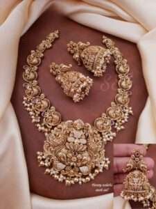 Traditional gemstone necklace paired with ethnic attire for festive occasions