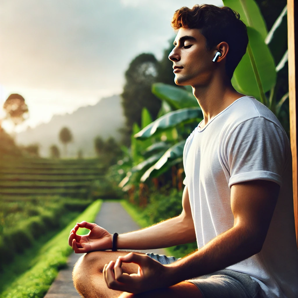 A person meditating in a peaceful environment to control anger and stay calm.