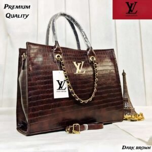 Chic LV Tote Bag in brown, designed with hand block prints, durable construction, and a versatile adjustable strap for everyday wear.
