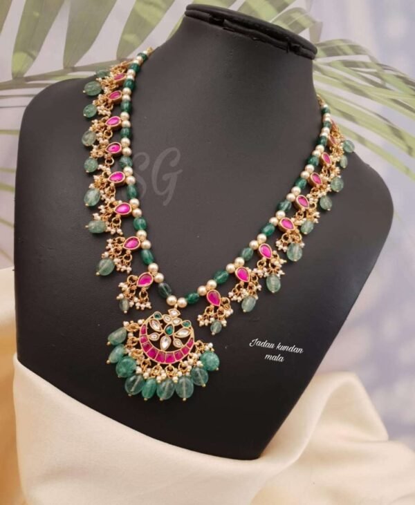 Festive outfit accessorized with a traditional gold necklace