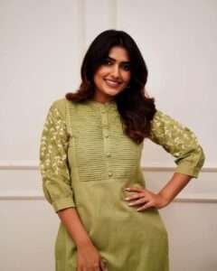 Close-up of embroidered design on a stylish cotton kurti for women