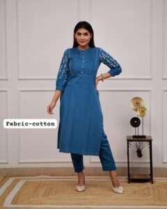 Elegant kurti with a matching pant, featuring breathable cotton fabric for all-day comfort.