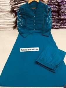 Close-up of embroidered design on a stylish cotton kurti for women