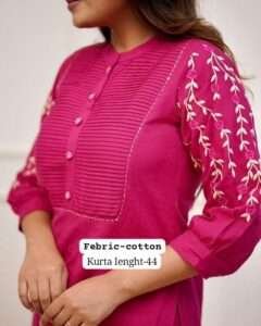 Close-up of embroidered design on a stylish cotton kurti for women