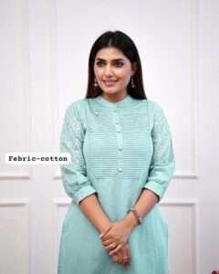 Close-up of embroidered design on a stylish cotton kurti for women