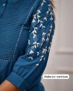 Close-up of embroidered design on a stylish cotton kurti for women