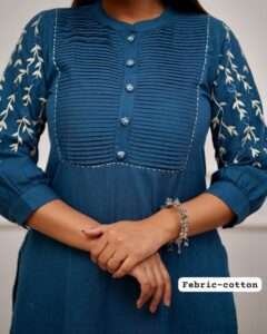Close-up of embroidered design on a stylish cotton kurti for women