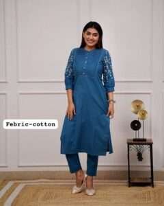 Elegant kurti with a matching pant, featuring breathable cotton fabric for all-day comfort.
