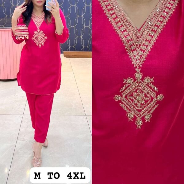 Stay warm and stylish with our Roman Silk Cord Set featuring pure silk fabric and beautiful Aari work. Available in M to 4XL. Order now!