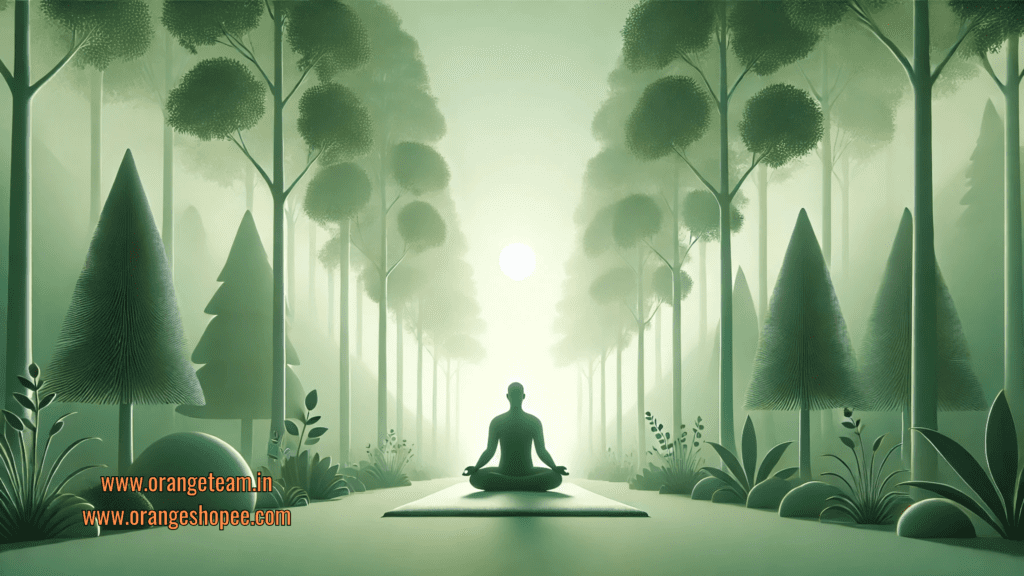 A serene person meditating in silence, surrounded by nature during a quiet morning.