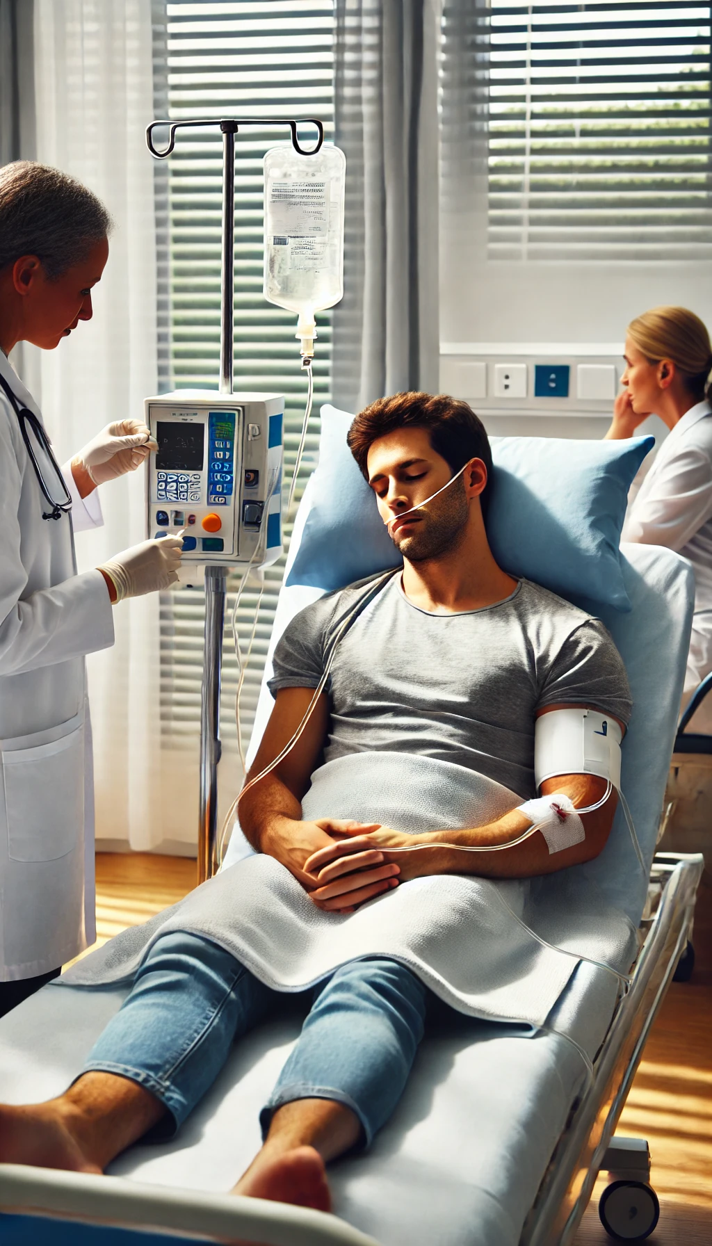 A patient receiving intravenous immunoglobulin (IVIG) treatment for Guillain-Barré Syndrome.