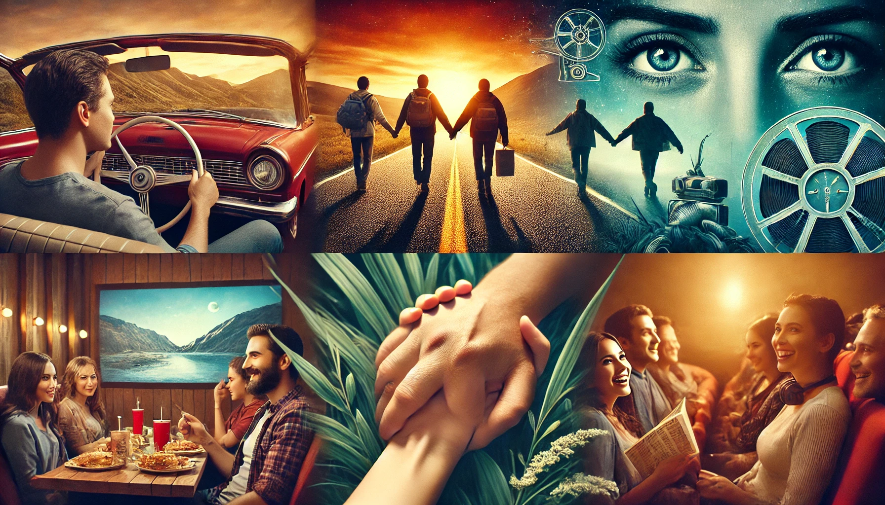 A collage of famous movie friendships, depicting loyalty, adventure, and deep emotional bonds.