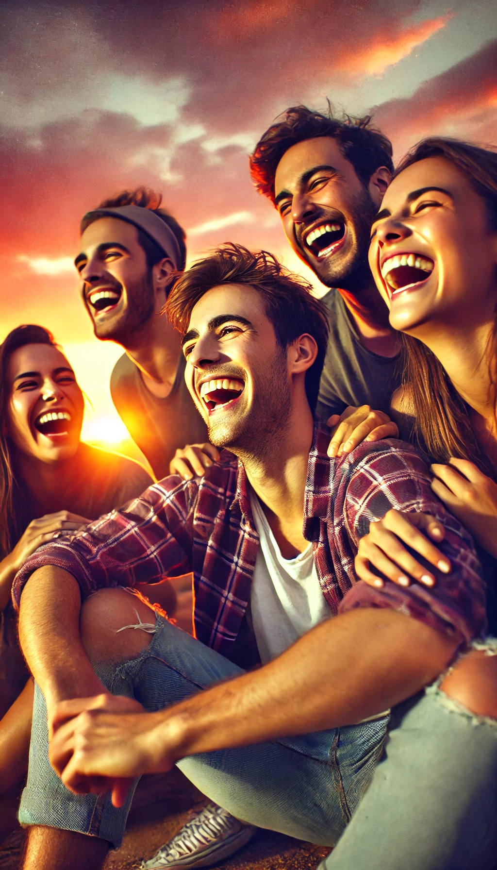 Close friends enjoying a sunset, symbolizing deep friendship and emotional connection."