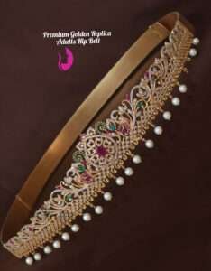 Elegant gold replica hip belt with bow design for women