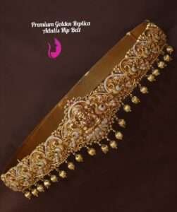 Elevate your style with this Premium Elegant Gold Replica Adult Hip Belt with Bow Detailing. Perfect for sarees, lehengas, and ethnic outfits. Shop now!