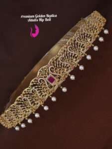 Elegant gold replica hip belt with bow design for women