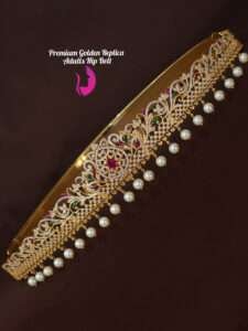 Elegant gold replica hip belt with bow design for women
