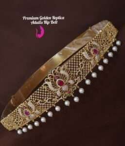 Elegant gold replica hip belt with bow design for women
