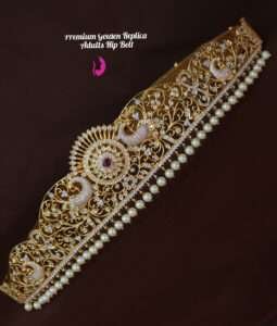 Elegant gold replica hip belt with bow design for women