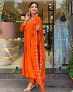 Elegant embroidered kurta with cotton pants and soft dupatta
