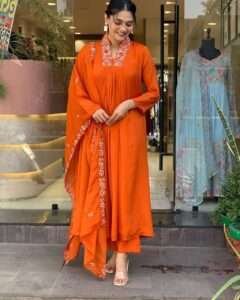 Elegant embroidered kurta with cotton pants and soft dupatta