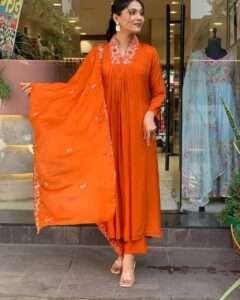 Elegant embroidered kurta with cotton pants and soft dupatta