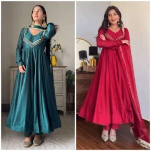 Elegant embroidered kurta with cotton pants and soft dupatta