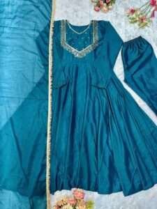 Elegant embroidered kurta with cotton pants and soft dupatta