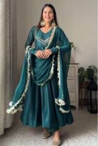 Elegant embroidered kurta with cotton pants and soft dupatta