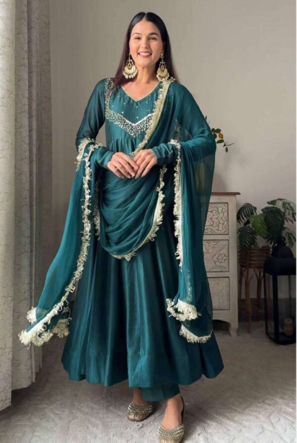 Elegant embroidered kurta with cotton pants and soft dupatta