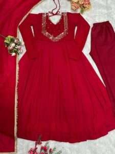 Elegant embroidered kurta with cotton pants and soft dupatta