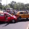 A major car accident at a busy Indian intersection due to traffic rule violation.
