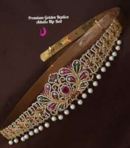 Elegant gold replica hip belt with bow design for women