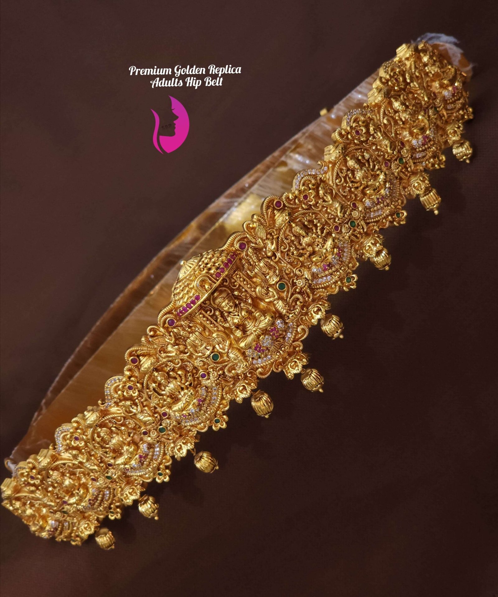 Elegant gold replica hip belt with bow design for women