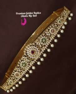Elegant gold replica hip belt with bow design for women