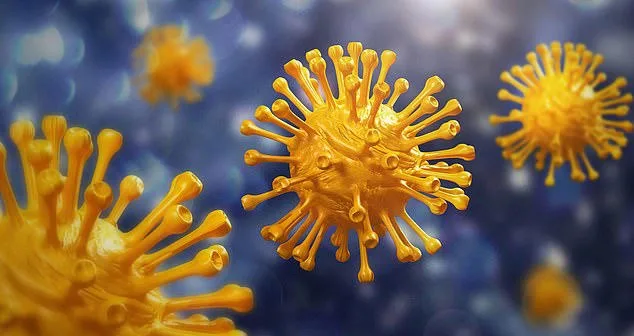 3D illustration of the NB.1.8.1 COVID-19 virus variant with detailed spike protein structures, representing viral mutation and spread.